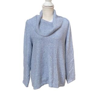 Chico's Cozi Soft Blue Sequin Shine‎ Cowl Neck Pullover Sweater Size: 3 (L)